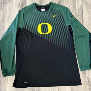 Nike Green and Black Long-Sleeve Dri-FIT Shirt with Yellow Oregon 'O'